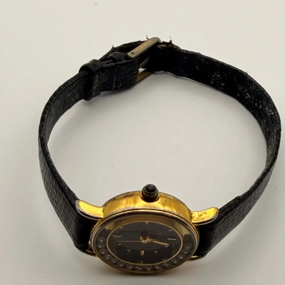 Vintage Avon Floating Rhinestone Quartz Watch - Gold Tone Working New Battery